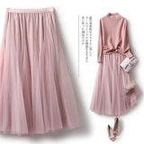 Women's Clothing 2025 Autumn And Winter 2025 New 20 Pieces Spliced Solid Color Mesh Dress Skirt A Word Umbrella Skirt
