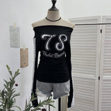 Spice Girl Sports Wind One-Word Shoulder Printed Lace Long Sleeve T-Shirt 1291
