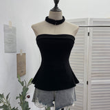 Real Shot With Chest Cushion A Word Shoulder Knitted Vest Around The Neck Design Wrap Waist Thin Tset 9295