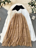 Sweet Lace Hook Flower Butterfly A-Word Dress Dress 2025 Spring And Summer New Long-Skinny Dress Girl With High-Waisted Slimming Half-Dressed