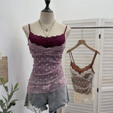 Real Shooting Holiday Style Hottie Fake Two Lace Splicing Mesh With Tector-Tie Sling Vest Tau