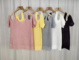 South Korea Dongdaemun 2026 Summer New Sweet Open Shoulder Thin Solid Color Loose Knit Shirt Top