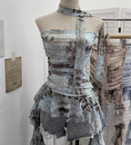 Real Shooting Spice Girls Irregular Lotus Leaf Side Ribbon With Non-Slip Strip Mesh Printing Chest Vest 8037