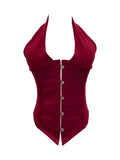 Real Shooting Babes Low-Chested Hanging Neck Slings Fish Bone Collar Belt Belt Buckle Buckle Short Coat 2881