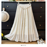 Vintage Thin Cotton Hemp Medium Long Skirt Woman 2025 Summer Lazy Fall Feeling Big Swing A Word Umbrella Skirt Vacation