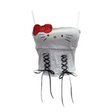 Sweetheart Babes Bow With Chest Cushion Small Sling Wearing Rope Strap Vest Short Sleeveless Top 1278