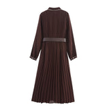 New Women's Fashion Casual Leisure Loose Belt Folding Dress 4387225