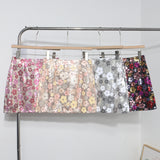 French Heavy Industry Lighting Flowers A-Word Skirt High Waist Thin Ass Anti-Light Short Skirt Women 8158