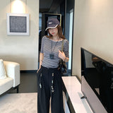 Old Money Style Slim Thin Striped Stripe One-Word Collar Five-Sleeved T-Shirt 2026 Summer New Beautiful Top