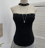 Real Shooting Hottie Hanging Neck Out Shoulder Vest Sexy Body Hollow Strap Bare Back Short Thoracic Top 6606