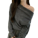 French Lazy Wind Word Loose Knitted Bottom Shirt Women's Autumn And Winter 2025 New Thin Thin Shoulder Sweater