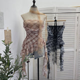 Real Shot Lace Ribbon Splicing Necking Yarn Tector Bosom Vest Irregularly Repair Short Sleeveless Top 8158