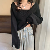 Korean Version Of The 2026 Spring And Autumn New Design Sense French Small Collection Waist Thin Two Open Shoulder Long-Sleeved Knitted Shirt Woman