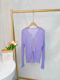 Korean V-Neck Knitted Shirt Women's Clothing Early Autumn New Buckle Top Cardigan