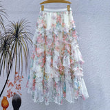Heavy Industry Nail Pearl Irregular Dress Pined Printed Dress Color Cake 2025 New Half-Body Dress Net Yarn Long Dress