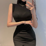 T-Shirted Girl 2025 Summer New Sleeveless Hottie High-Necked Bottom Shirt Korean Version Of Sexy Body Repair Vest Blouse Tide