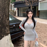 Thai Pure Desire Half-Necked Long-Sleeved Dress Women's Autumn Gray Baggy Hip Dress Body Folding Skirt Skirt
