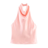 2025 Spring And Summer New Female Fashion Sexy Hot Babes Silk Shading Texture Hanging Neck Top 3203317