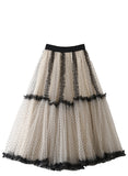 French Heavy Industry Mesh Dress Pink Wave Point A Long Skirt 2025 Winter Commute Cake Skirt