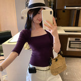High-Level Korean Chic Chic Chic Collar Five-Sleeved T-Shirt For Women's Summer 2026 New Design Top