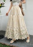 New Broken Flower Sweet Heavy Industry Embroidery Print Collection Waist Lanky High-Waist Fairy Skirt A-Word Half-Body Skirt