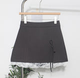 Real Shooting Lace Side Wave Half Dress Girl Summer Bow High Waist Thin Anti-Walking Light A Word Ass Short Skirt 6611