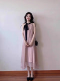 Pink Hanging Neck Bow Sleeveless Dress Femininity Design Small Gentle Holiday Dress Summer