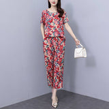 Cotton Silk Suit Women's Fashion Wear Summer New Loose Large-Size Ocean Gas Thin Silk Short-Sleeved Trousers Two Sets