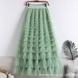 Net Yarn Splicing Cake Skirt 2025 Spring, Summer And Autumn And Winter New Medium And Long Skirt A-Word Long Skirt Pong Yarn Skirt