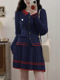 2025 Autumn And Winter New Japan And South Korea Embroidery College Wind Polo Lead Long Sleeve Knitted 100-Fold Skirt Two Sets Of Early Autumn