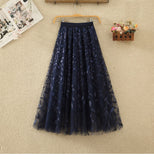 Heavy Industry Embroidery Net Yarn Half-Dress Woman Summer New High-Rise Thin Shiny Leaf Lint Leaf Embroidery A Letter Dress