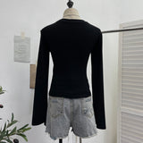 Punk Vintage Hottie Long-Sleeved T-Shirt Girl Autumn Lace Rivet Design Sense Thin Top 1358