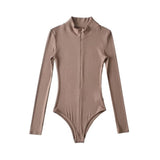 Slim Thin Zipper Collar Long-Sleeved Women's Bottom Shirt Solid Color T-Shirt