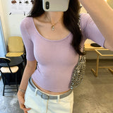 Small Pure Hot Girl To Cultivate Wide-Necked Short-Sleeved T-Shirt Girls Summer 2025 New Korean Body Repair Sexy Top