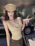 Splicing Fake Two-Piece Sleeveless T-Shirt Girl Summer Repair Waist Design Hot Girl Tight Short Small Top