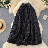French Heavy Industry Three-Dimensional Rose A Word Skirt Female High Waist Thin Long Elegant Temperament Skirt