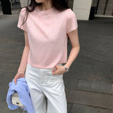 Korean Version Of Yellow Shoulder Short-Sleeved T-Shirt Women's Summer 2026 New Thin High-End Sense Slim Short Top