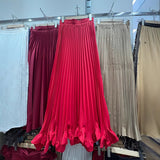 Specially For Women's Clothing New Temperament With Heavy Industry Petals Wood Ear 100 Folded Skirt