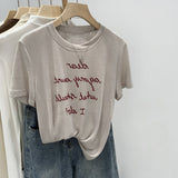 Lyselle Tiansi Fashion Letter Print Loose Round-Neck Short-Sleeved T-Shirt Women's Commuting Summer New Front Shoulder