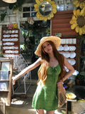 French Retro Holiday Texture Green Sling Dress Short Skirt Women's Summer New Seaside Bra Skinny Dress