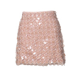 Romantic Style Pink Petal Bling Squint Short Skirt Women Summer New A-Word Bag Hip Skirt 8929