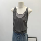 Lyselle Tiansi Hanging Neck Fake Two Sleeveless Sling Sling Vest Women's Summer New Design Feel Top