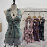 2025 New Bow Design V-Neck Sexy Hanging Neck Sling Vest Sleeveless Top 9237