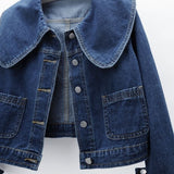 2026 Spring And Autumn Dress New Cowboy Coat Women's Short-Sleeve Single-R Roller Navy Loose Cardigan Jacket Long Sleeve Jacket Solid Color