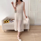 Real Shooting Korean V-Neck Knitted Sling Dress Women's New Summer Temperament Long Vest Skirt