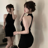 Pure-Style Hottie Dress Girl Summer Black Bare Back Sexy Dress 2025 New Tight Ass Skirt