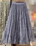 Wave Roll High-End Folded Half-Body Dress Women's Spring 2025 New High-Rise Thin Long A-Word Big Swing Yarn Skirt