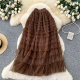 Fairy Heavy Industry Embroidery Mesh Dress 2025 Autumn French High-Waist Thin Ponum Cake Mid-Skirt
