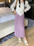Fashion Simple Multi-Color New Bony Skirt Skirt Women High Waist Thin Solid Color Hanging Long Folded Skirt