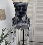 Dizzly Dyed Mesh Printing With Anti-Slip Striped Chest Vest Splicing Lace Irregular Ribbon Belt 7231